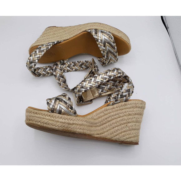 *SOLD*HERMES SOFIA METALLIC BRAIDED STRAP WEDGES - Picture 3 of 11